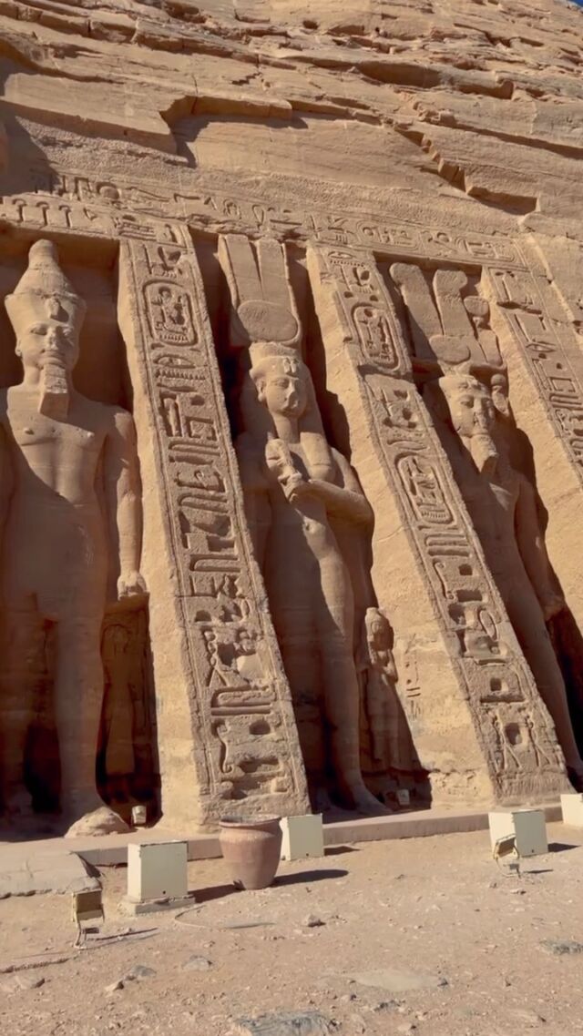 The Temple of Hathor at Abu Simbel was built by Ramesses II (c. 1279-1213 B.C.E.) to honor both Hathor as the goddess of love/music and his wife Nefertari as a deified queen. The facade, resembling a pylon, has six standing colossal statues (30+ ft high). The statues feature Ramses and Nefertari, with some of their many children by their side. Nefertari is depicted as the goddess Hathor, and is, unusually, portrayed as the same height as her husband (instead of knee-height, as most consorts were depicted).
.
.
Step inside and witness the breathtaking pillars of the hypostyle hall in Egypt, each crowned with bovine-shaped Hathor capitals. The walls are adorned with colorful scenes of the queen honoring her husband, alongside the gods and Ramses II. The vestibule and adjoining chambers are just as impressive, featuring vivid depictions of the goddess and her sacred barque. The art in this temple is soft and graceful, making it a must-see destination for any art lover visiting Egypt. Don’t miss out on experiencing the rich history and beauty of Egypt’s temples!
.
.

#Egypt #TravelEgypt #VisitEgypt #EgyptTourism #ExploreEgypt #AncientEgypt #EgyptianArt #HathorTemple #LuxorTemple #TempleTourism #Tourism #Travel #TravelInspiration #Wanderlust #BucketList #TravelGram #TravelAddict #TravelBlog #TravelTheWorld #TravelTips #Holiday #Vacation #InstaTravel #BeautifulDestinations #TravelPhotography #Culture #History #Adventure